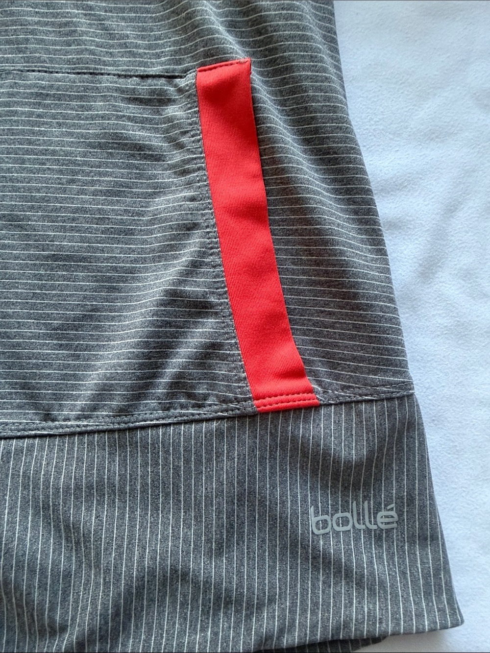 Bollé Athletic Long Sleeve Top Charcoal White Pinstripe Red Contrast V Neck Thum